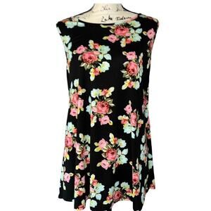 Veranee black floral sleeveless tunic large‎